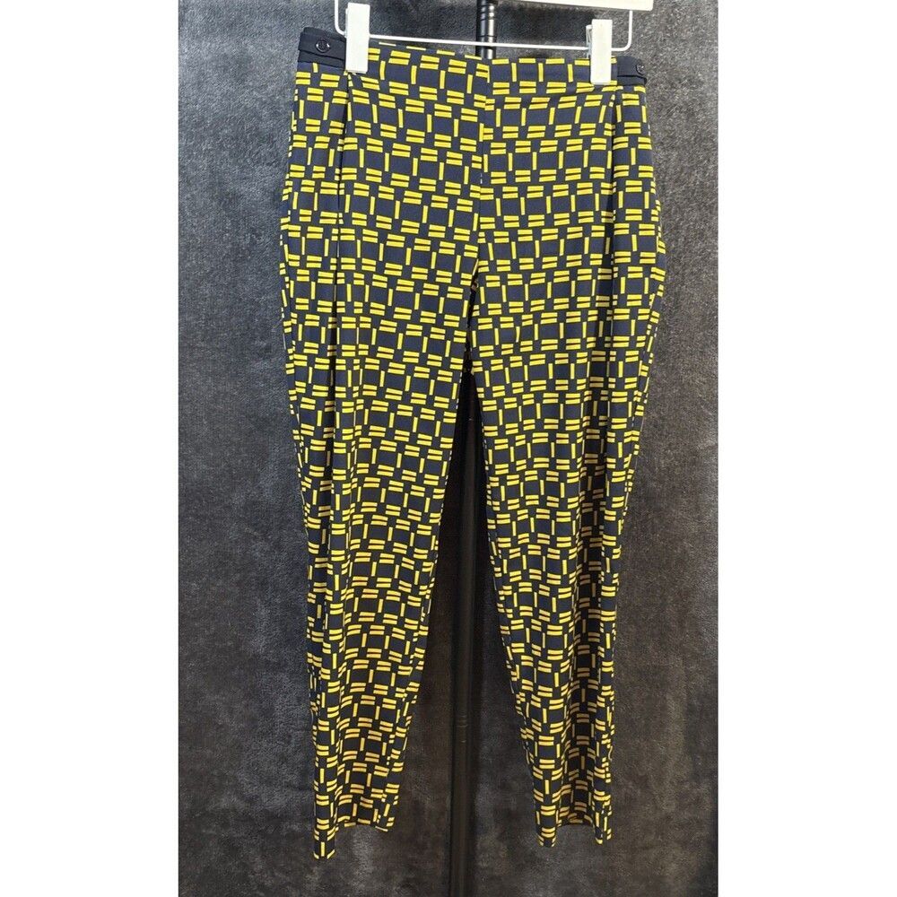 ZARA Navy Blue with Yellow contrasting print crop trousers pants XS - Picture 12 of 12